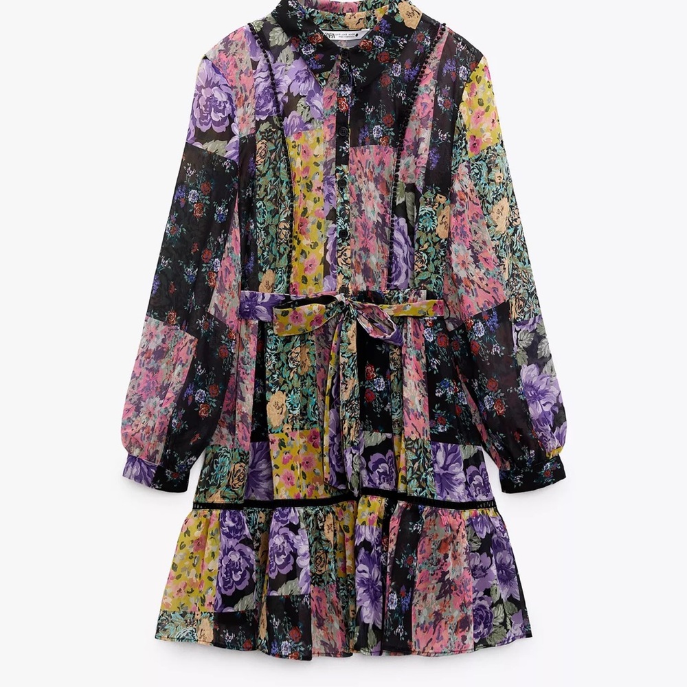Zara Floral Patchwork Long Sleeve Dress